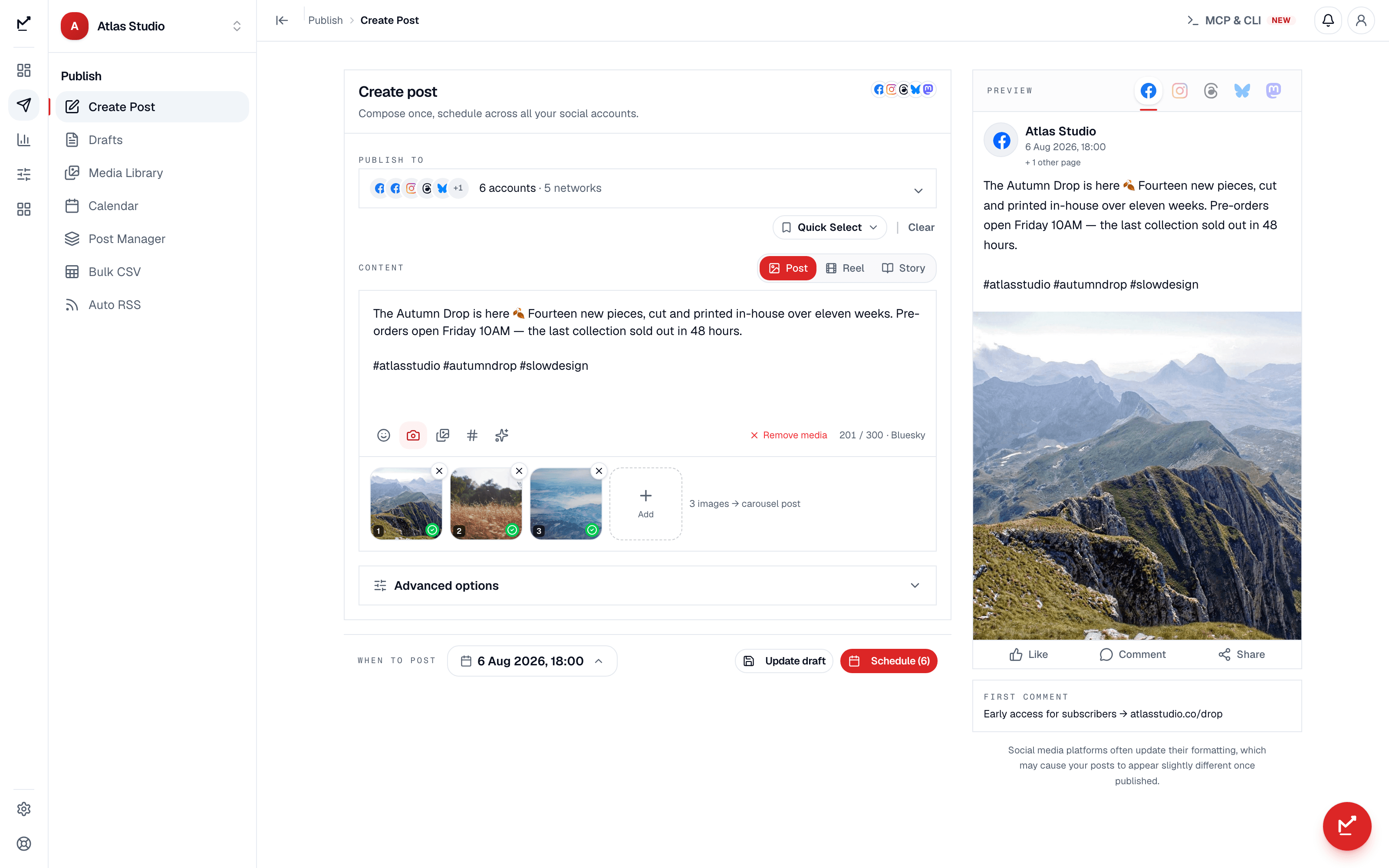 Create post — Social Magnum product screenshot
