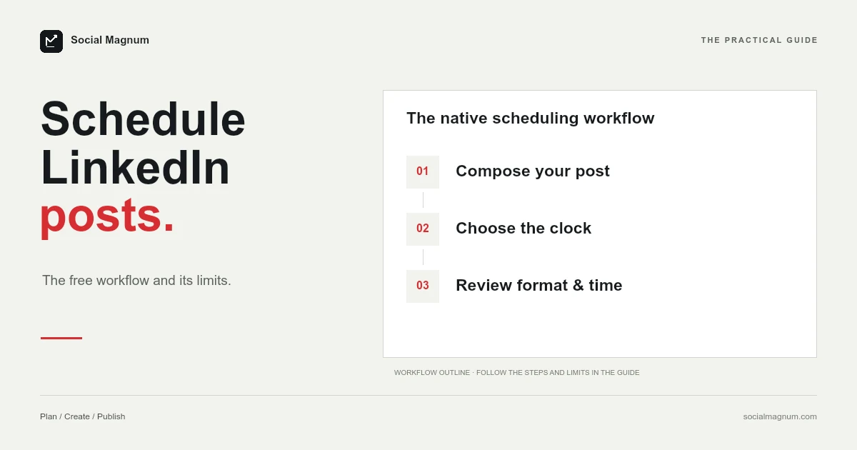 Schedule LinkedIn posts. The native scheduling workflow.