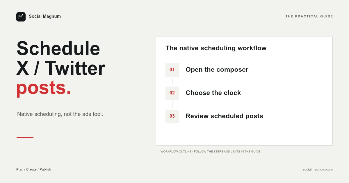 Schedule X / Twitter posts. The native scheduling workflow.