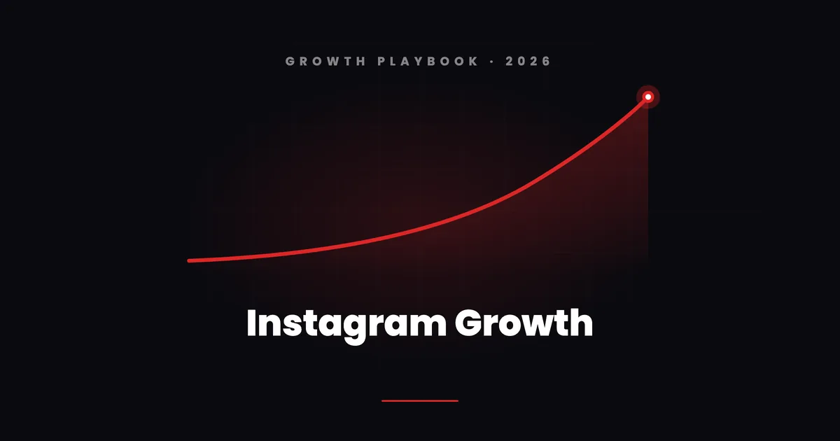 A rising red growth curve on a dark grid under the words Instagram Growth