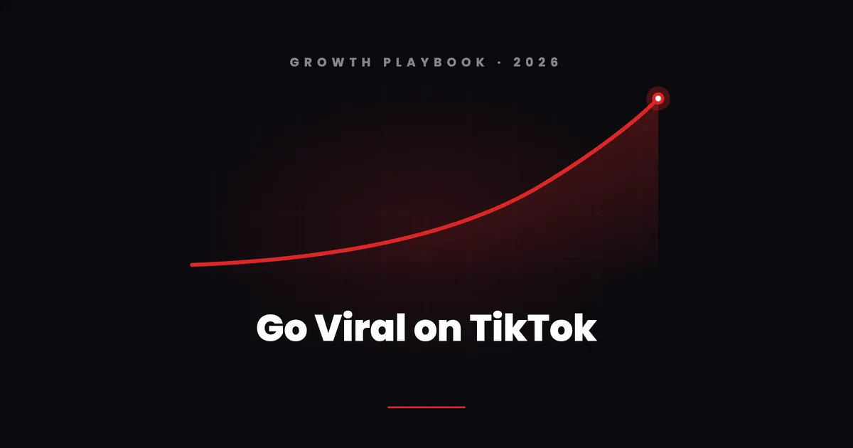 A rising red growth curve with a glowing endpoint on a dark grid under the words Go Viral on TikTok
