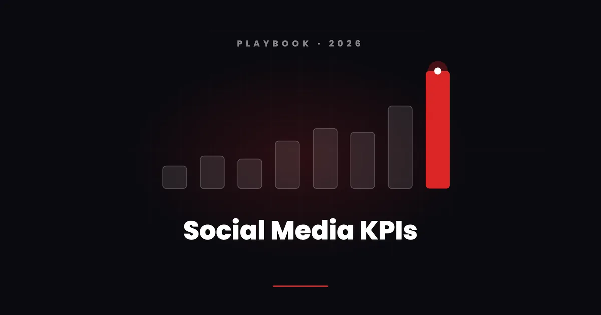 An ascending red bar chart with a glowing endpoint under the words Social Media KPIs