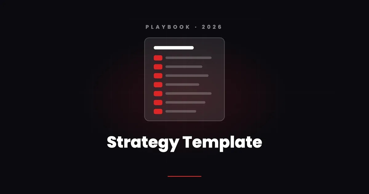 A one-page document outline with seven red blocks under the words Strategy Template